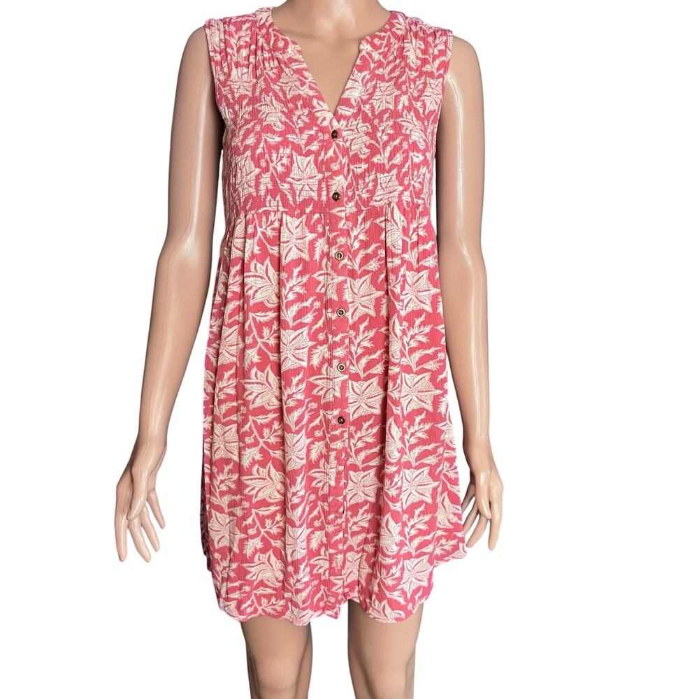 Knox Rose Button Down Baby Doll Shirtdress XS Coral Smocked Cottagecore Summer